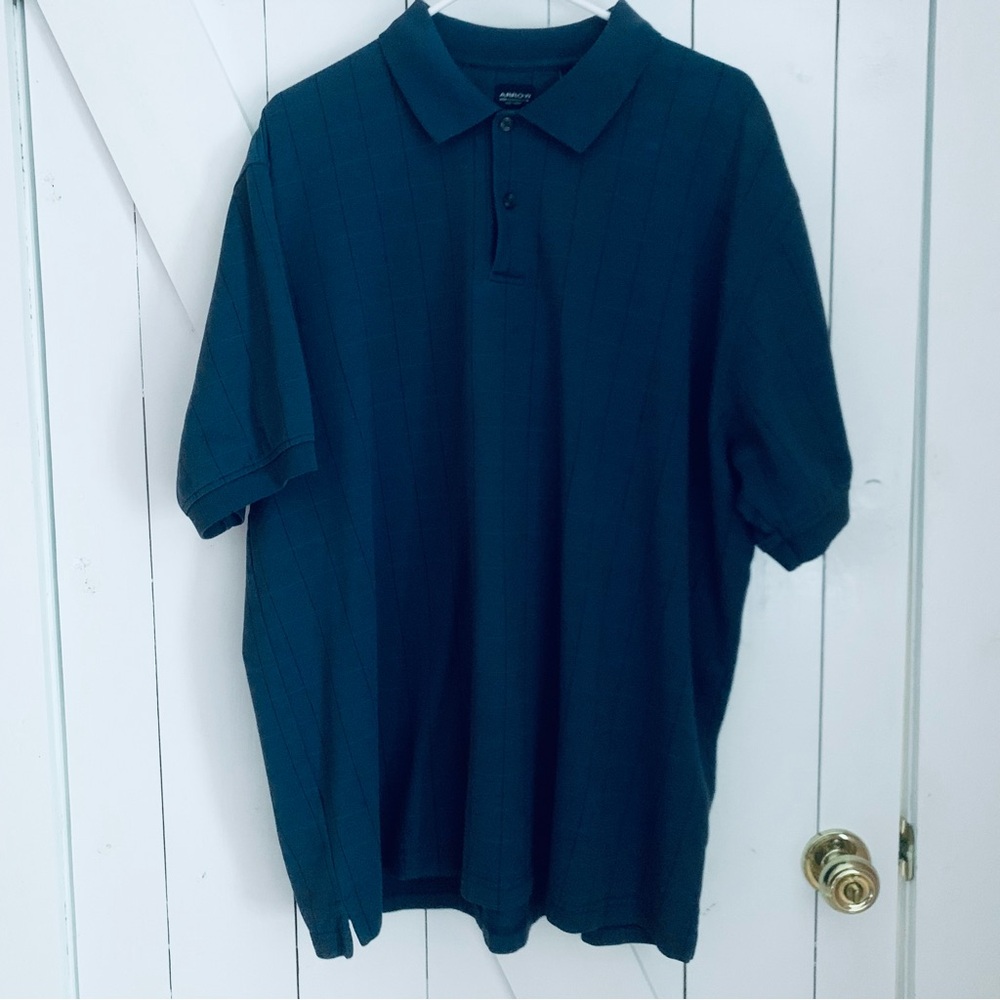 Plaid Tennis Polo Shirt Men's XL Short Sleeve Button Down Collar Polo Navy Blue